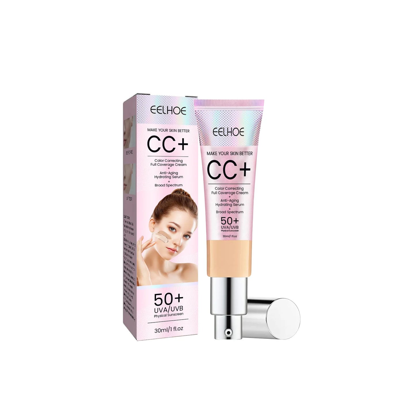 CC Foundation Creme – Natürliche, feuchtigkeitsspendende, wasserfeste, aufhellende Foundation mit Abdeckwirkung, kaschiert Unreinheiten, kontrolliert den Ölglanz und sorgt für langanhaltendes Make-up.
