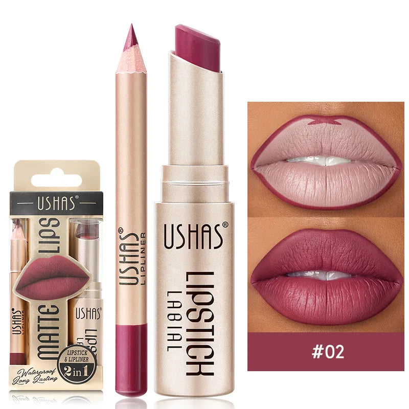 USHAS Matte Lipstick & Liner Set