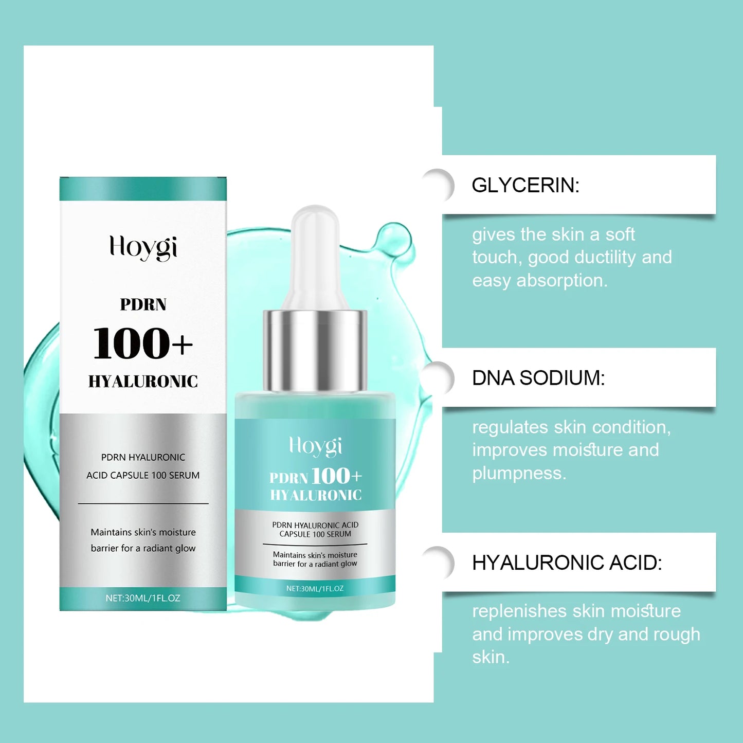 Hoygi 30ml Hyaluronic Acid Hydrating Serum Deep Moisturize Boost Elasticity Firm Brighten Even Skin Tone Relieve Dry