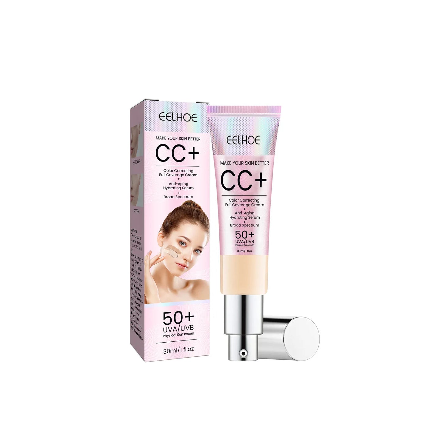 CC Foundation Creme – Natürliche, feuchtigkeitsspendende, wasserfeste, aufhellende Foundation mit Abdeckwirkung, kaschiert Unreinheiten, kontrolliert den Ölglanz und sorgt für langanhaltendes Make-up.
