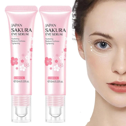 15ml Sakura Serum Eye Massage Cream Slide Ball Essence Firming Remover Dark Circles Wrinkle Anti-Puffiness Bags Under Eye Serum