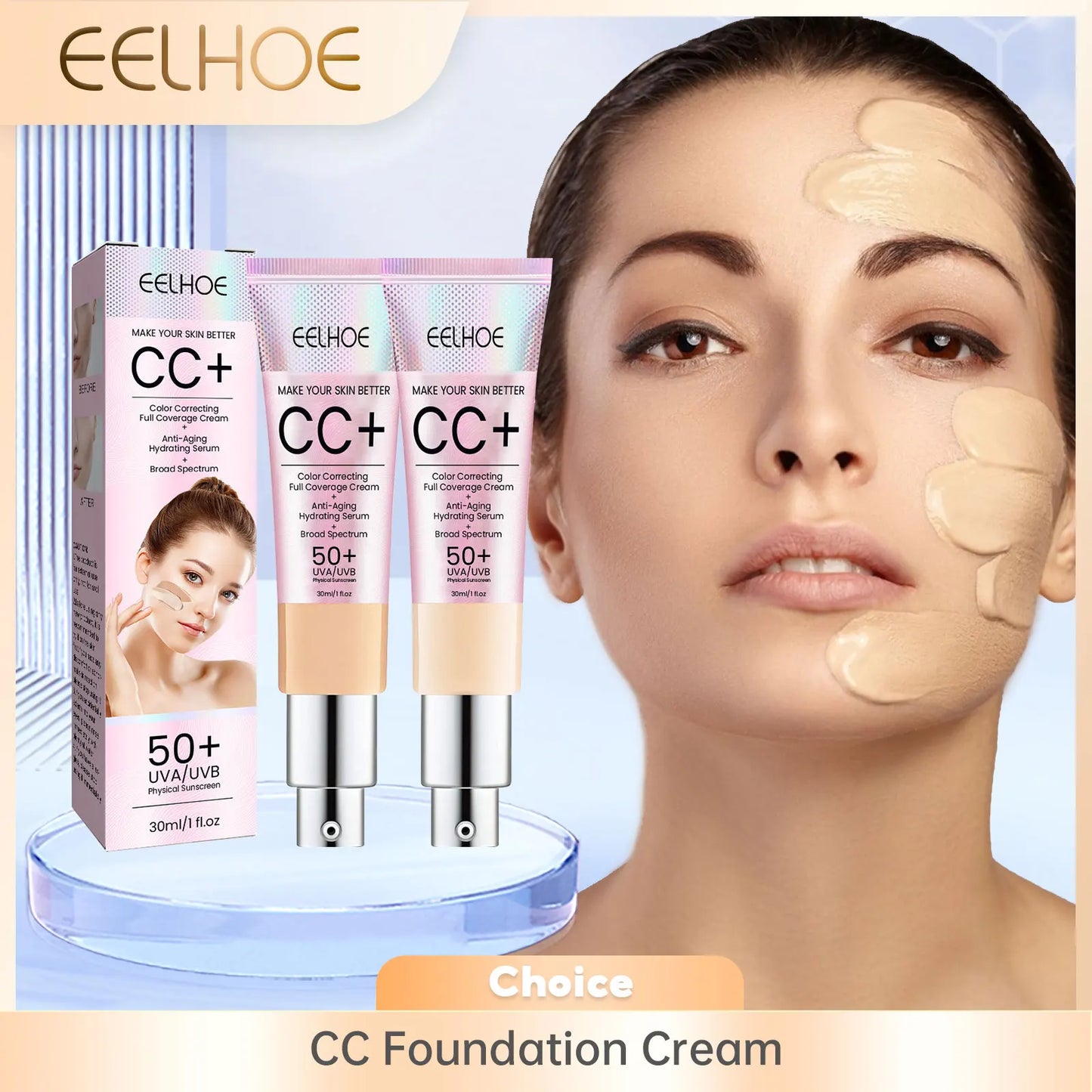 CC Foundation Creme – Natürliche, feuchtigkeitsspendende, wasserfeste, aufhellende Foundation mit Abdeckwirkung, kaschiert Unreinheiten, kontrolliert den Ölglanz und sorgt für langanhaltendes Make-up.